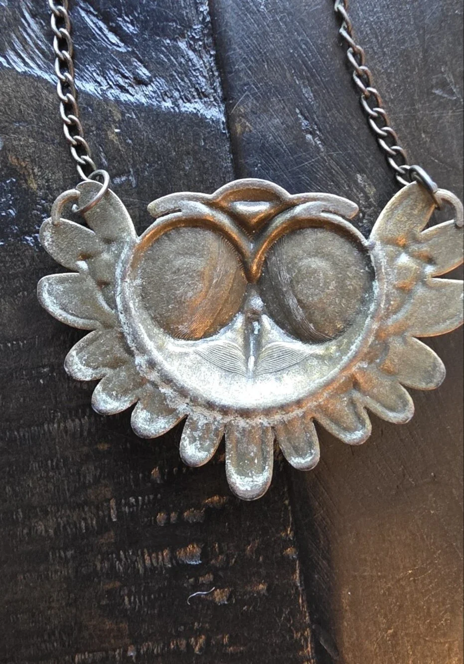 Antique Gold Tone Owl Statement Necklace Long Chain Boho Vintage Style